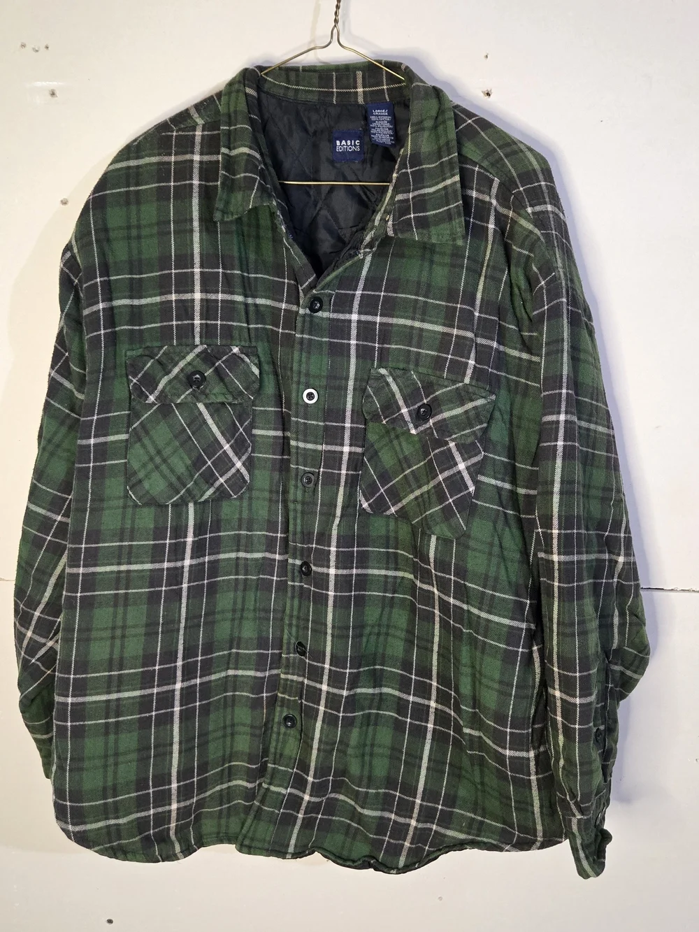 Basic Editions Men's Green Plaid Quilted-Lined Shirt Jacket